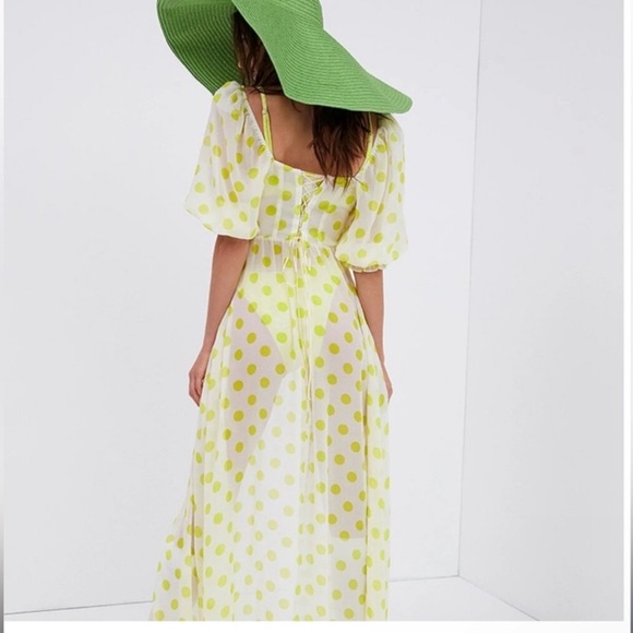 New! For Love And Lemons Megan Polka Dot Puff Sleeve Maxi Dress 2623 - Picture 3 of 15